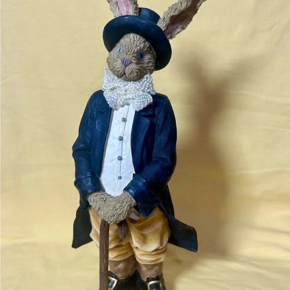 Vintage Gentleman Rabbit Figurine 12” Tall Victorian Style Cane Hat - Picture 2 of 13